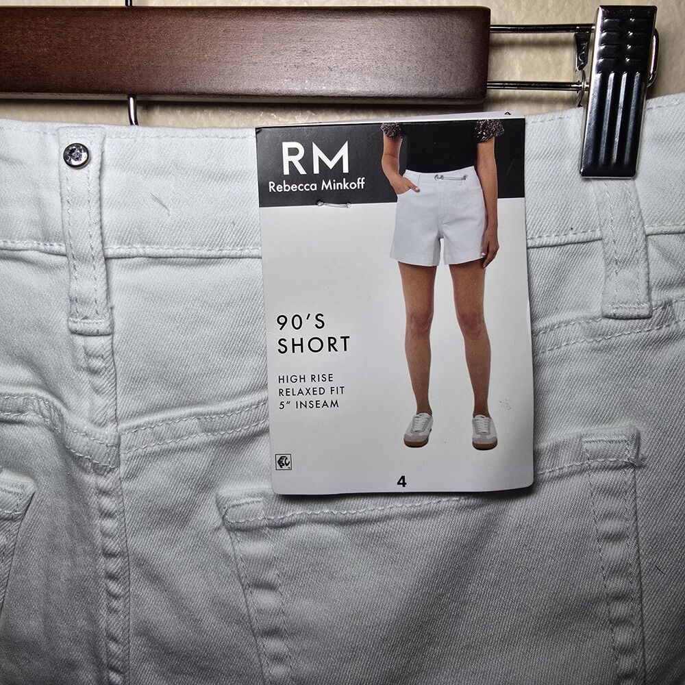 RM Rebecca Minkoff Women's High Rise 90s Shorts White Size 4 NWT Defect - Picture 3 of 11